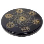 Black Agate Incense Burner with Metatron & Chakras Design